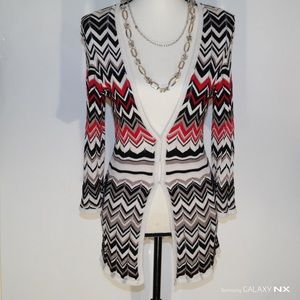 WHBM Cardigan 3/4 Sleeve Red Gold Black Chevron LN